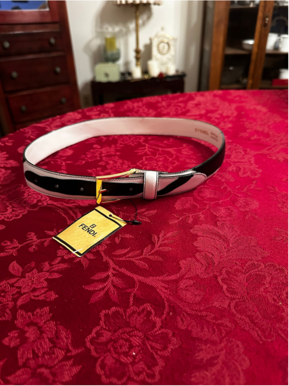 Fendi Black & White Leather Print Belt 40cm